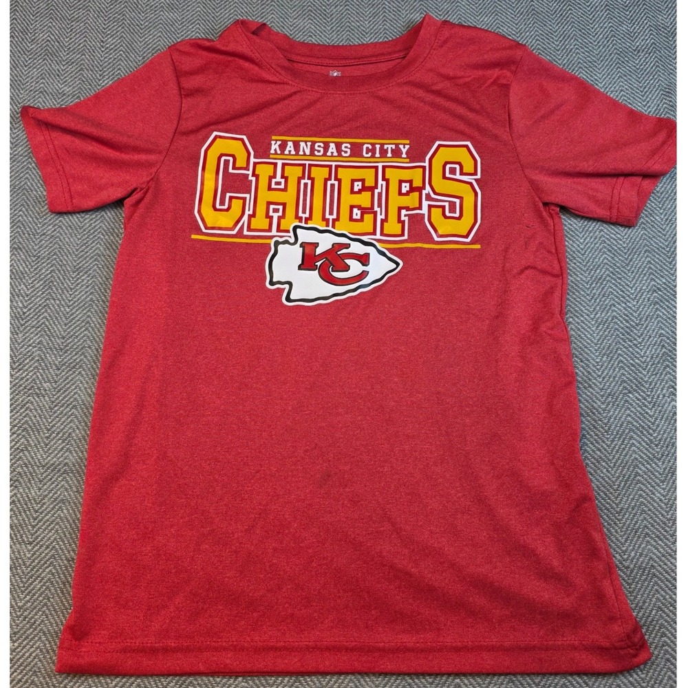 NFL Team Apparel Kansas City Chiefs Youth Red Heather Performanc T-Shirt L 10/12